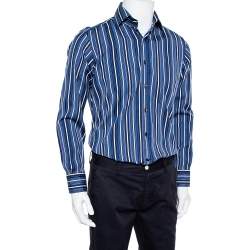 Pre Owned Etro Blue Striped Cotton Button Front Shirt M 