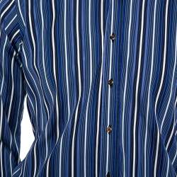 Pre Owned Etro Blue Striped Cotton Button Front Shirt M 