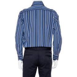 Pre Owned Etro Blue Striped Cotton Button Front Shirt M 