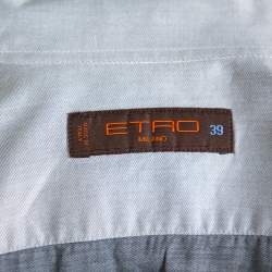 مملوكة مسبقًا Etro Grey Cotton Logo Embroidered Button Front Shirt M