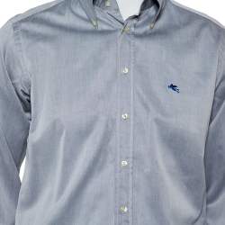 مملوكة مسبقًا Etro Grey Cotton Logo Embroidered Button Front Shirt M