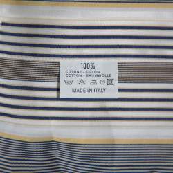 Etro Yellow & Navy Blue Striped Cotton Button Front Shirt S   