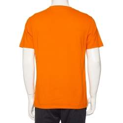Pre Owned Etro Orange Logo Embroidered Cotton Crewneck T-Shirt L