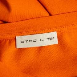 Pre Owned Etro Orange Logo Embroidered Cotton Crewneck T-Shirt L