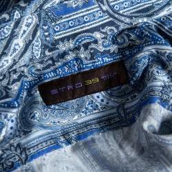 Pre Owned Etro Blue Paisley Printed Cotton Button Front Shirt M