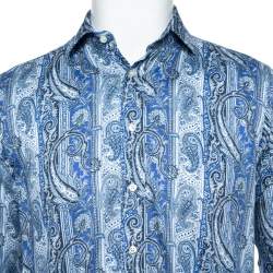 Pre Owned Etro Blue Paisley Printed Cotton Button Front Shirt M