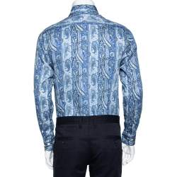 Pre Owned Etro Blue Paisley Printed Cotton Button Front Shirt M