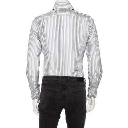 Pre Owned Etro Grey Gradient Stripe Cotton Front Button Shirt M