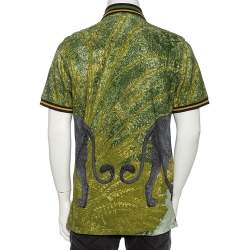 Pre Owned  Etro Grey & Green Cotton Pique Lion Print Polo T Shirt L