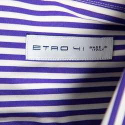 Pre Owned قميص إيترو قطن أزرق مخطط بأزرار أمامية مقاس كبير - لارج