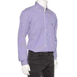 Pre Owned قميص إيترو قطن أزرق مخطط بأزرار أمامية مقاس كبير - لارج