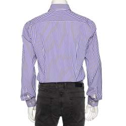 Pre Owned قميص إيترو قطن أزرق مخطط بأزرار أمامية مقاس كبير - لارج