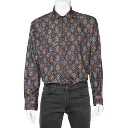 Etro Maroon Printed Cotton Blend Button Front Shirt 3XL
