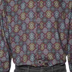 Etro Maroon Printed Cotton Blend Button Front Shirt 3XL