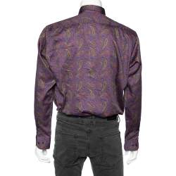 Pre Owned قميص إيترو أزرار أمامية قطن طباعة بيزلي أرجواني مقاس كبير جدا جدا