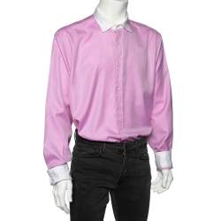 Etro Pink Cotton Contrast Detail Button Front Shirt 4XL