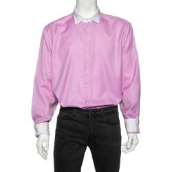 Etro Pink Cotton Contrast Detail Button Front Shirt 4XL