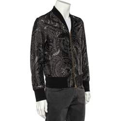 Pre Owned Etro Black Paisley Printed Silk Rib Knit Trimmed Bomber Jacket S