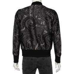 Pre Owned Etro Black Paisley Printed Silk Rib Knit Trimmed Bomber Jacket S