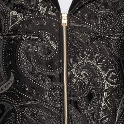 Pre Owned Etro Black Paisley Printed Silk Rib Knit Trimmed Bomber Jacket S