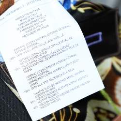 مملوكة مسبقًا جاكيت بليزر إيترو صوف أسود مخطط بحواف جلد مقاس متوسط - ميديوم