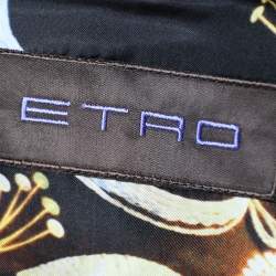 مملوكة مسبقًا جاكيت بلي زر إيترو صوف أسود مخطط بحواف جلد مقاس متوسط - ميديوم