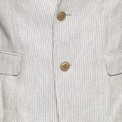 Pre Owned Etro Cream Striped Linen Contrast Trim Blazer S