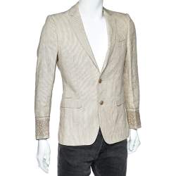 Pre Owned Etro Cream Striped Linen Contrast Trim Blazer S