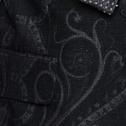 Pre Owned Etro Navy Blue Printed Wool Brocade Trim Blazer S