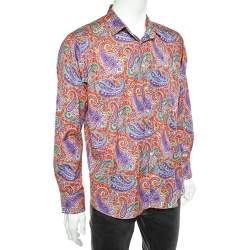 Pre Owned Etro Multicolor Paisley Printed Cotton Button Front Shirt XXL