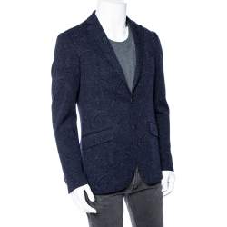 Pre Owned جاكيت بليزر ايترو نيو جيرسي صوف جاكار بايزلي أزرق كحلي مقاس وسط (ميديوم)