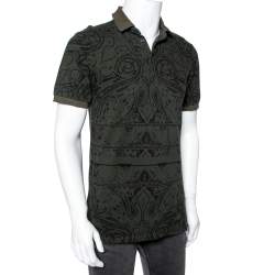 Etro Green Paisley Printed Cotton Pique Polo T-Shirt S