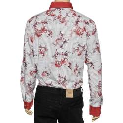 Pre Owned Etro White Printed Contrast Trim Detail Cotton Button Front Shirt 4XL