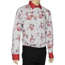 Pre Owned Etro White Printed Contrast Trim Detail Cotton Button Front Shirt 4XL