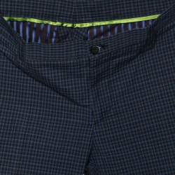 Pre Owned Etro Blue Checked Cotton Tapered Pants S