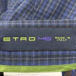 Pre Owned Etro Blue Checked Cotton Tapered Pants S