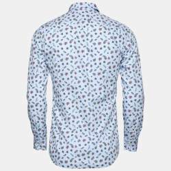 Pre Owned Etro Blue Paisley Printed Cotton Button Front Shirt S