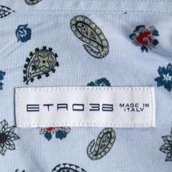 Pre Owned Etro Blue Paisley Printed Cotton Button Front Shirt S