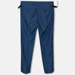 Pre Owned Etro Blue Textured Satin Trim Detailed Tapered Pants S