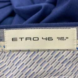 Pre Owned Etro Blue Textured Satin Trim Detailed Tapered Pants S
