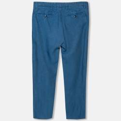 Pre Owned Etro Blue Linen Tapered Pants S