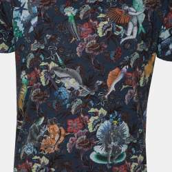 Pre Owned Etro Navy Blue Printed Cotton Short Sleeve T-Shirt M
