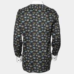 مملوكة مسبقًا Etro Midnight Blue Floral Printed Cotton Contrast Collar & Cuff Detail Shirt M