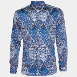 Pre Owned قميص إيترو قطن مطبوع بايزلي أزرق أزرار أمامية مقاس كبير جداً جداً (اكس اكس لارج)