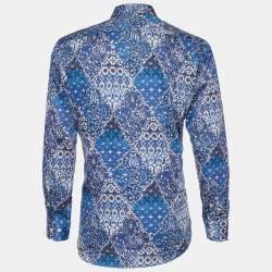 Pre Owned قميص إيترو قطن مطبوع بايزلي أزرق أزرار أمامية مقاس كبير جداً جداً (اكس اكس لارج)