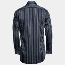 Pre Owned Etro Blue Striped Cotton Button Front Shirt S