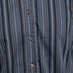 Pre Owned Etro Blue Striped Cotton Button Front Shirt S