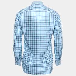 مملوكة مسبقًا Etro Blue Checked Cotton Button Front Shirt M