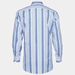 مملوكة مسبقًا Etro Blue Striped Cotton Button Front Shirt L