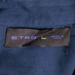 Pre Owned قميص إيترو قطن أزرق كحلي تطريز وزخرفة يدوية بأزرار أمامية مقاس كبير - لارج